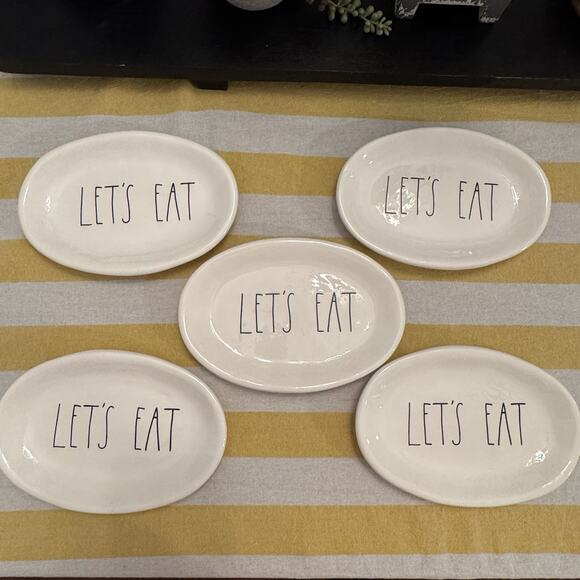 Rae Dunn Other - RAE DUNN Let's Eat Oval Appetizer Plates Set of 5 White 8" Artisan Farmhouse